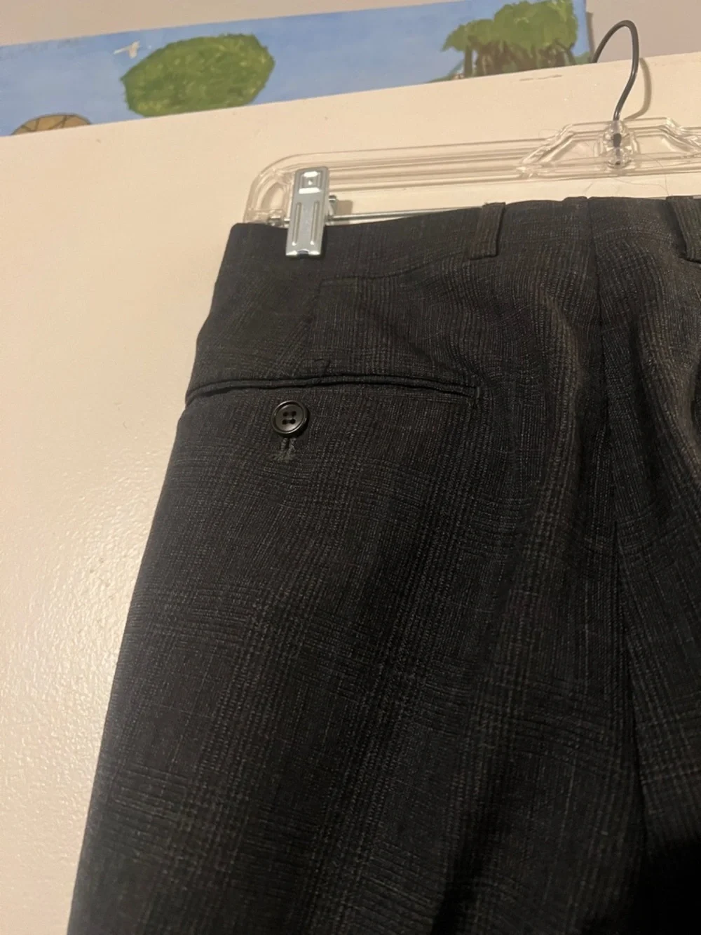 Jones New York dark gray single breasted suit. 100% wool gabardine.